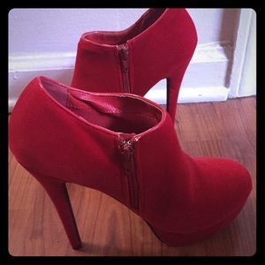 Hot Red Suede Booties